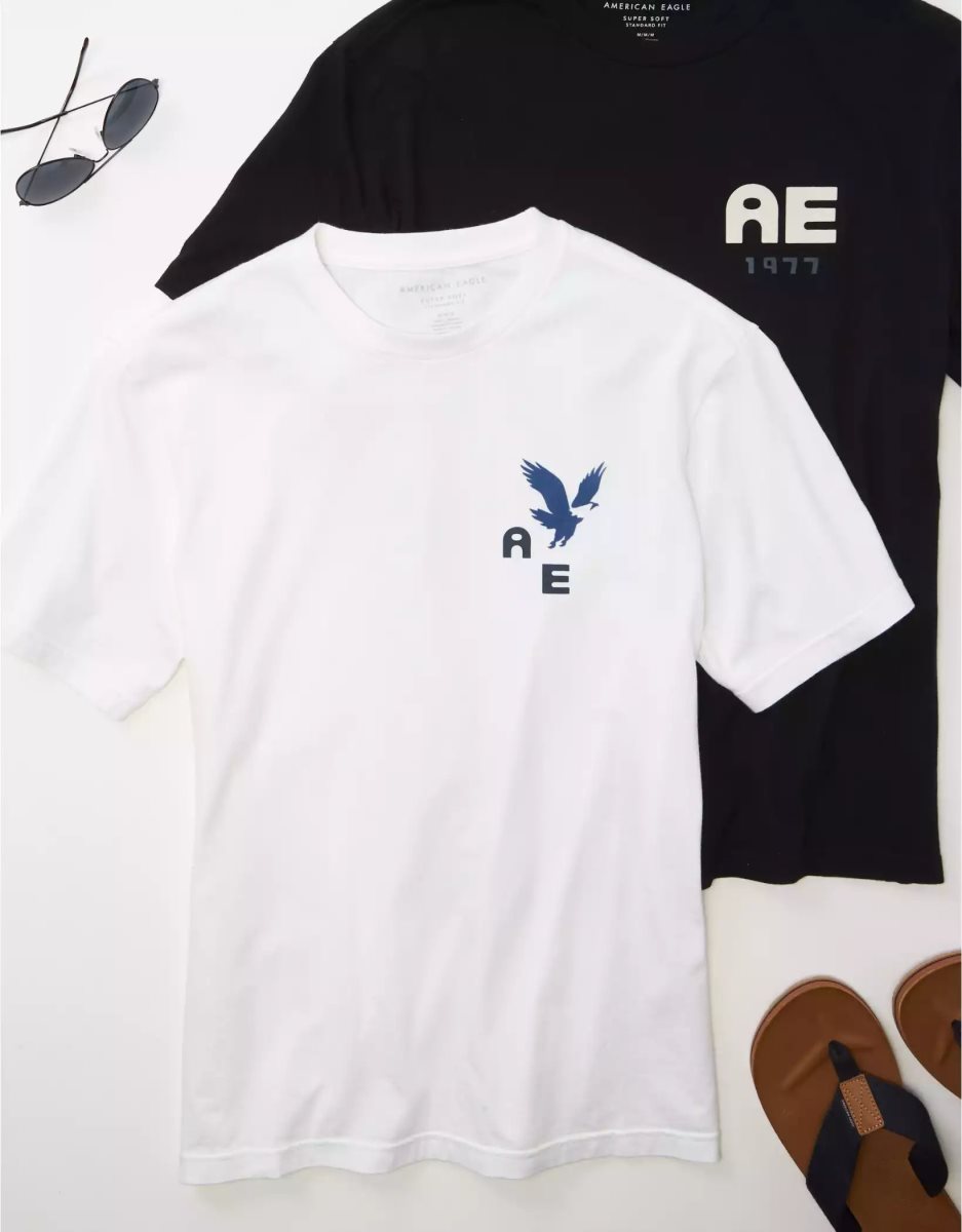 T Shirt Graphique American Eagle AE Super Soft Logo Blanche Homme | MTW-71116467